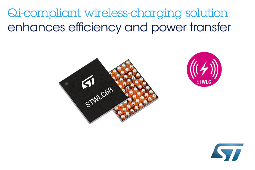 Fully Integrated Wireless-Charging IC from STMicroelectronics Maximizes Power Transfer and Charging Efficiency with Low Bill of Materials